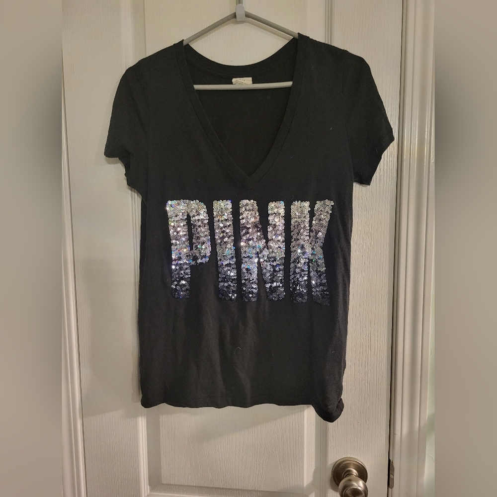 Gorgeous PINK black sequin tshirt